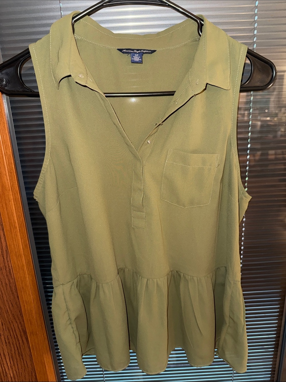 American Eagle Outfitters Olive Green Sleeveless Peplum Tunic